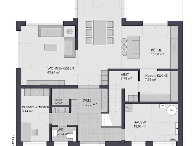 Massivhaus Entwurf CS211 von FAVORIT Massivhaus, Pultdachhaus Grundriss 1