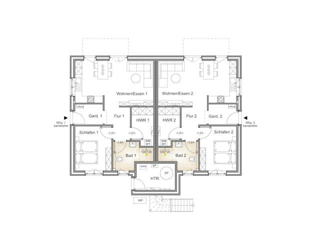 Massivhaus STADTVILLA 255 MIT 4 WOHNEINHEITEN von Kähler Massivhaus Schlüsselfertig ab 697260€, Stadtvilla Grundriss 1