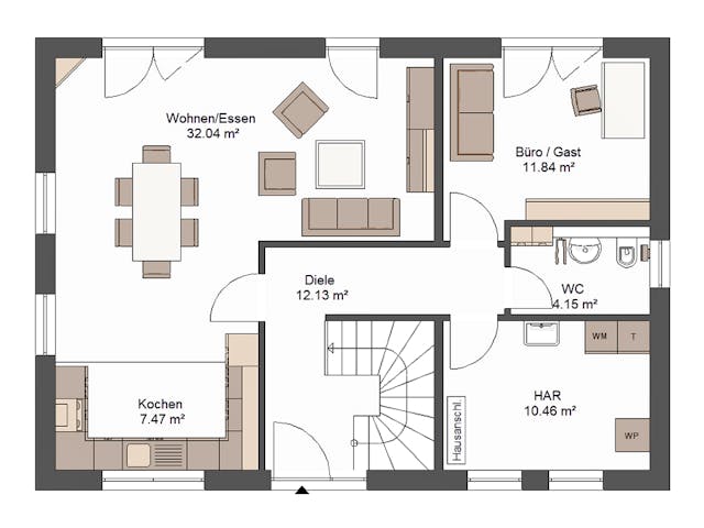 Massivhaus Luca von Bischoff Massivhaus Schlüsselfertig ab 346300€, Satteldach-Klassiker Grundriss 1