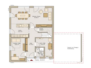 Fertighaus EFH 35-181-150 mit Einliegerwohnung von BoHolz Haus Schlüsselfertig ab 467756€, Satteldach-Klassiker Grundriss 1