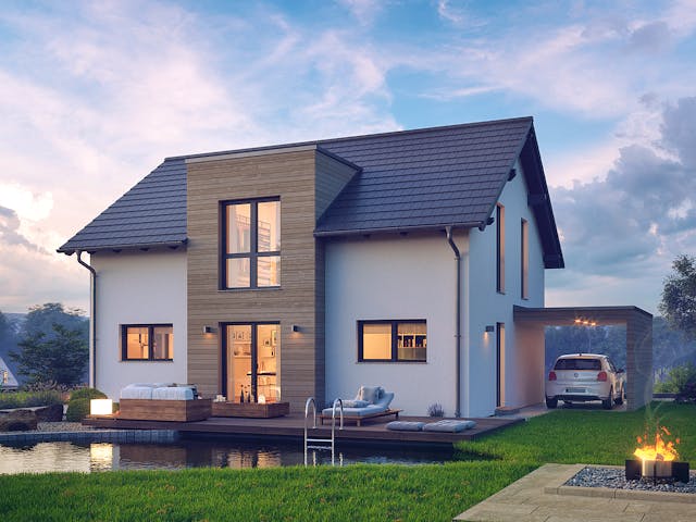 Fertighaus EFH 38-138-125 von BoHolz Haus Schlüsselfertig ab 413676€, Satteldach-Klassiker Außenansicht 1