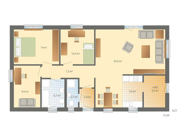 Fertighaus Bornholm von Danhaus Deutschland Schlüsselfertig ab 348934€, Bungalow Grundriss 1