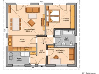 Massivhaus Bungalow Easy von Kern-Haus Schlüsselfertig ab 266900€, Bungalow Grundriss 1