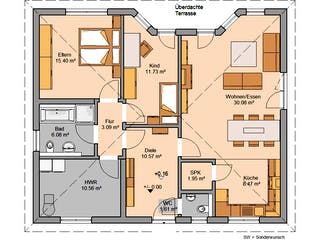Massivhaus Bungalow Flair von Kern-Haus Schlüsselfertig ab 322900€, Bungalow Grundriss 1