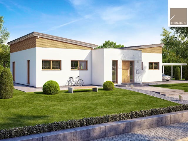 Massivhaus Bungalow Fokus von Kern-Haus Schlüsselfertig ab 495900€, Bungalow Außenansicht 1 Massivhaus Bungalow Fokus von Kern-Haus Schlüsselfertig ab 495900€, Bungalow Außenansicht 1