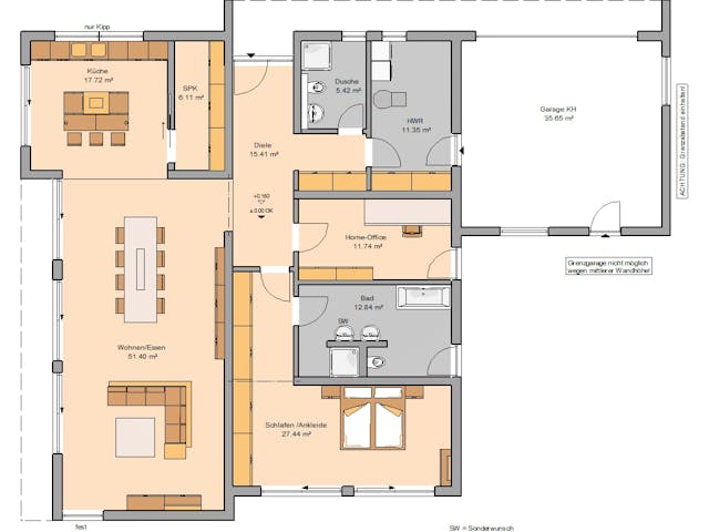 Massivhaus Bungalow Purea von Kern-Haus Schlüsselfertig ab 542900€, Bungalow Grundriss 1