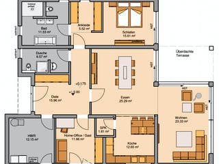 Massivhaus Bungalow Select von Kern-Haus Schlüsselfertig ab 473900€, Bungalow Grundriss 1