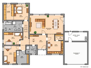 Massivhaus Bungalow Trio von Kern-Haus Schlüsselfertig ab 589900€, Bungalow Grundriss 1