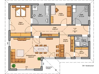 Massivhaus Bungalow Vita von Kern-Haus Schlüsselfertig ab 362900€, Bungalow Grundriss 1