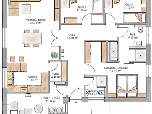 Fertighaus Bungalow 123 von Suckfüll Energiesparhaus Schlüsselfertig ab 391164€, Bungalow Grundriss 1