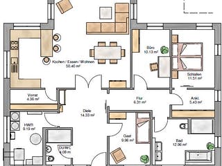 Fertighaus Bungalow 139 von Suckfüll Energiesparhaus Schlüsselfertig ab 434756€, Bungalow Grundriss 1