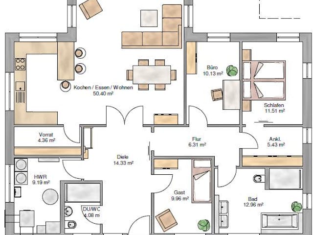 Fertighaus Bungalow 139 von Suckfüll Energiesparhaus Schlüsselfertig ab 434756€, Bungalow Grundriss 1
