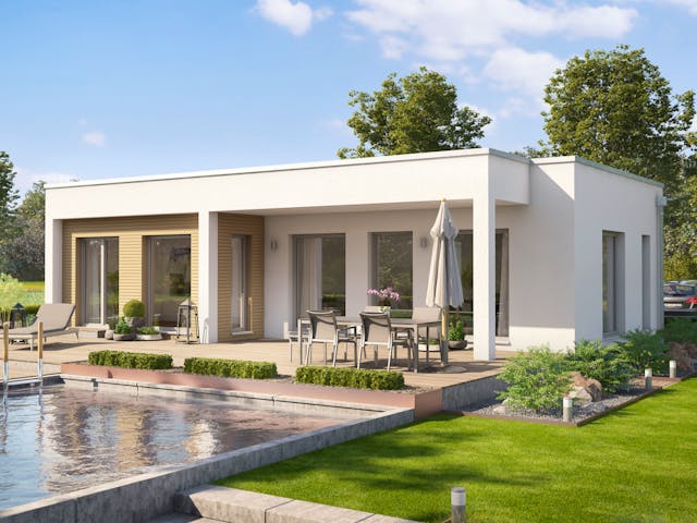 Fertighaus AMBIENCE 77 V4 von Bien-Zenker Schlüsselfertig ab 309550€, Bungalow Außenansicht 1