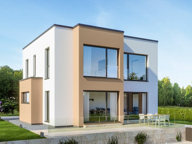 Fertighaus EVOLUTION 124 V5 von Bien-Zenker Schlüsselfertig ab 387162€, Cubushaus Außenansicht 1