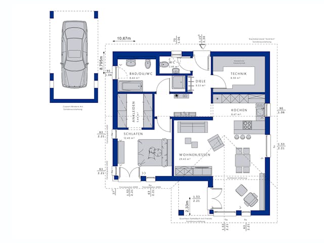 Fertighaus AMBIENCE 77 V2 von Bien-Zenker Schlüsselfertig ab 266518€, Bungalow Grundriss 1
