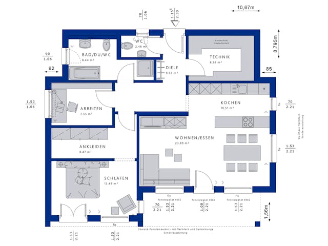 Fertighaus AMBIENCE 77 V4 von Bien-Zenker Schlüsselfertig ab 309550€, Bungalow Grundriss 1