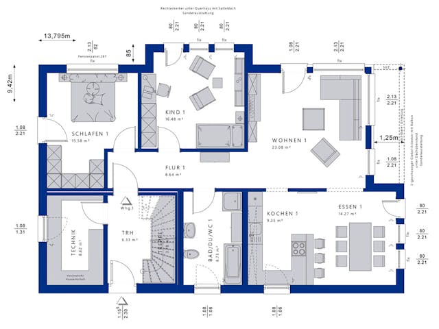 Fertighaus CELEBRATION 211 V2 von Bien-Zenker Schlüsselfertig ab 520704€, Satteldach-Klassiker Grundriss 1