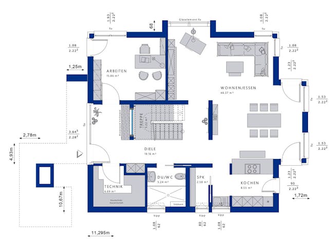 Fertighaus CONCEPT-M 163 München von Bien-Zenker Schlüsselfertig ab 691867€, Satteldach-Klassiker Grundriss 1