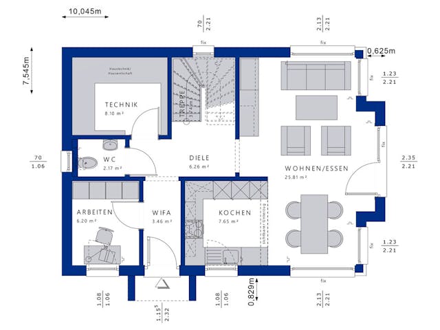 Fertighaus EDITION 123 V2 von Bien-Zenker Schlüsselfertig ab 299282€, Satteldach-Klassiker Grundriss 1