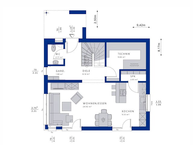 Fertighaus EDITION 125 V4 von Bien-Zenker Schlüsselfertig ab 303249€, Satteldach-Klassiker Grundriss 1