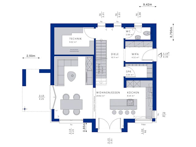 Fertighaus EDITION 134 V2 von Bien-Zenker Schlüsselfertig ab 318399€, Satteldach-Klassiker Grundriss 1