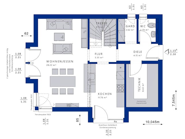 Fertighaus EVOLUTION 122 V5 von Bien-Zenker Schlüsselfertig ab 346295€, Satteldach-Klassiker Grundriss 1