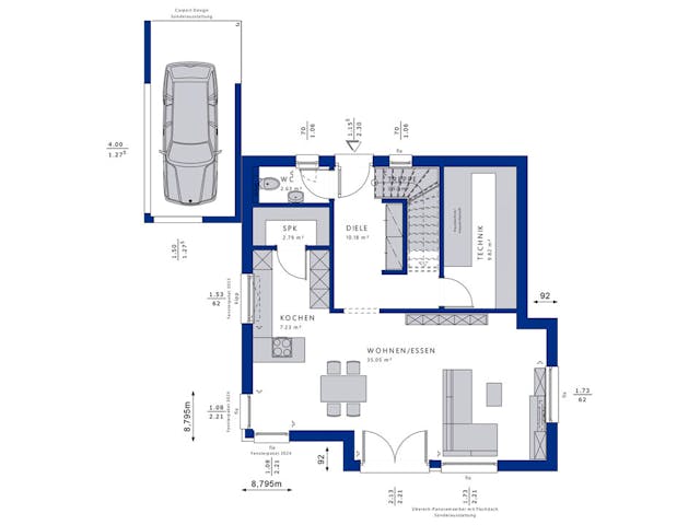 Fertighaus EVOLUTION 124 V3 von Bien-Zenker Schlüsselfertig ab 318695€, Satteldach-Klassiker Grundriss 1