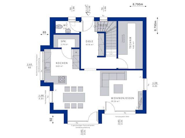 Fertighaus EVOLUTION 124 V5 von Bien-Zenker Schlüsselfertig ab 387162€, Cubushaus Grundriss 1