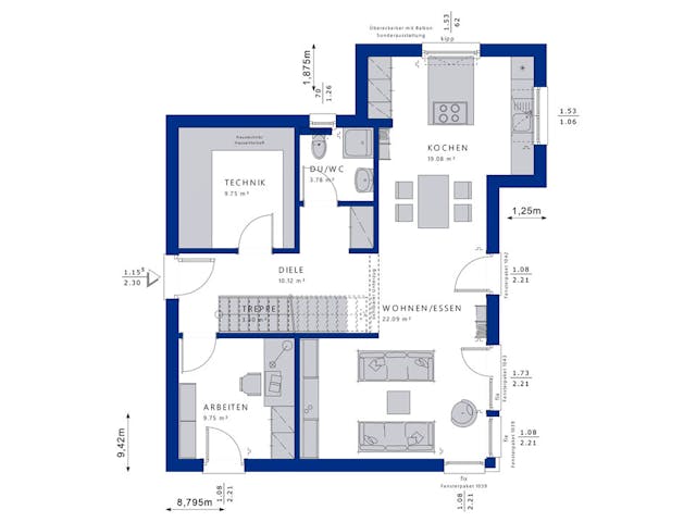 Fertighaus EVOLUTION 136 V4 von Bien-Zenker Schlüsselfertig ab 395884€, Stadtvilla Grundriss 1