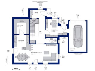 Fertighaus EVOLUTION 143 V5 von Bien-Zenker Schlüsselfertig ab 371613€, Satteldach-Klassiker Grundriss 1