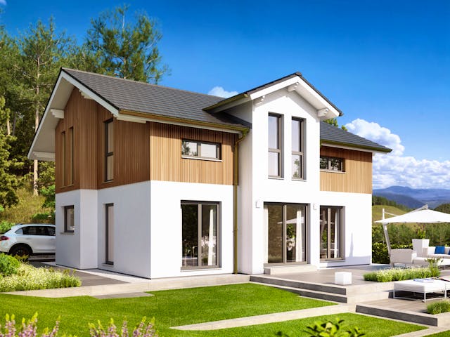 Fertighaus EVOLUTION 152 V4 von Bien-Zenker Schlüsselfertig ab 360550€, Satteldach-Klassiker Außenansicht 1 Fertighaus EVOLUTION 152 V4 von Bien-Zenker Schlüsselfertig ab 360550€, Satteldach-Klassiker Außenansicht 1
