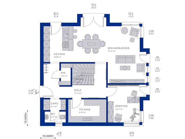 Fertighaus EVOLUTION 161 V3 von Bien-Zenker Schlüsselfertig ab 381036€, Satteldach-Klassiker Grundriss 1