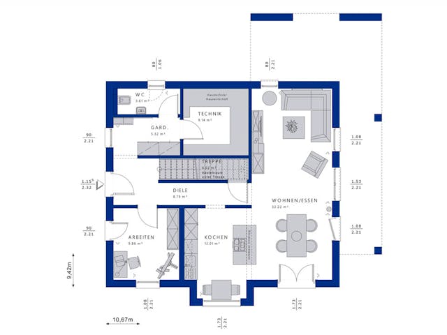 Fertighaus EVOLUTION 162 V4 von Bien-Zenker Schlüsselfertig ab 418006€, Satteldach-Klassiker Grundriss 1