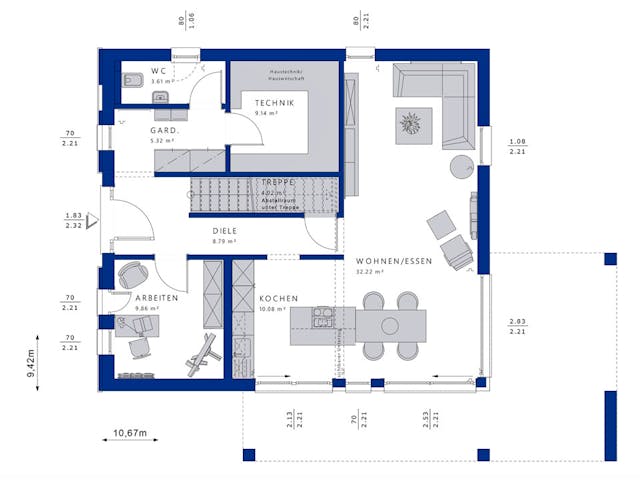 Fertighaus EVOLUTION 162 V5 von Bien-Zenker Schlüsselfertig ab 416466€, Stadtvilla Grundriss 1