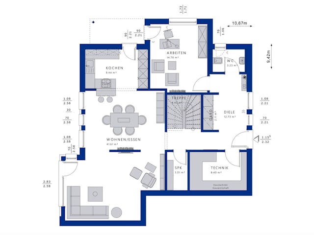 Fertighaus EVOLUTION 163 V2 von Bien-Zenker Schlüsselfertig ab 377923€, Satteldach-Klassiker Grundriss 1