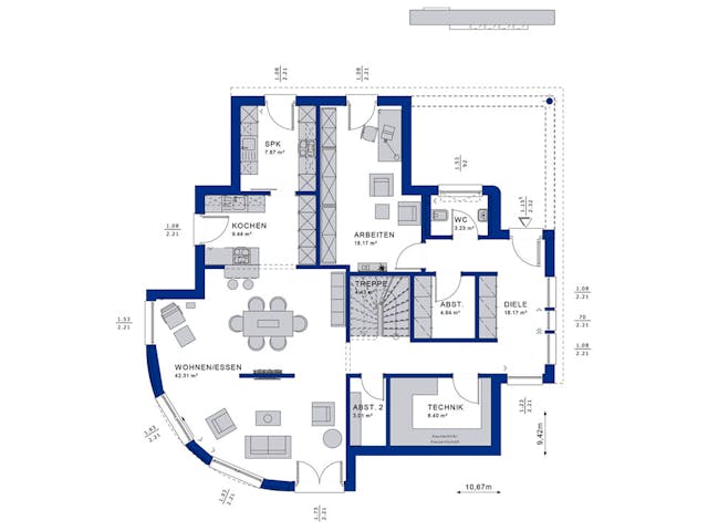 Fertighaus EVOLUTION 163 V3 von Bien-Zenker Schlüsselfertig ab 377124€, Satteldach-Klassiker Grundriss 1