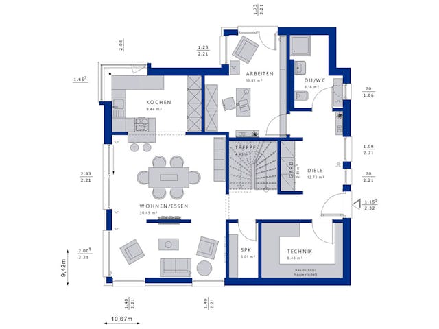 Fertighaus EVOLUTION 163 V4 von Bien-Zenker Schlüsselfertig ab 377124€, Satteldach-Klassiker Grundriss 1