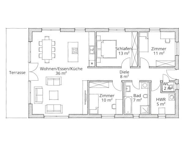 Massivhaus Bungalow 100 von Ever Energy Home, Bungalow Grundriss 1