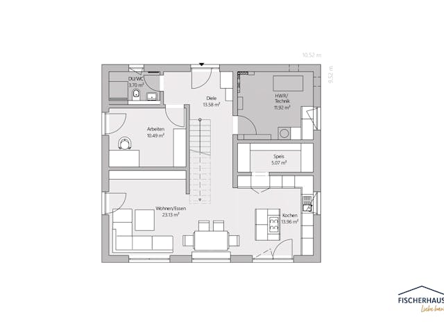 Fertighaus Modern 156 (Diamant XL grande) von FischerHaus, Satteldach-Klassiker Grundriss 1