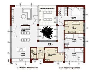 Massivhaus Chalet 153 von FAVORIT Massivhaus Schlüsselfertig ab 436680€, Bungalow Grundriss 1