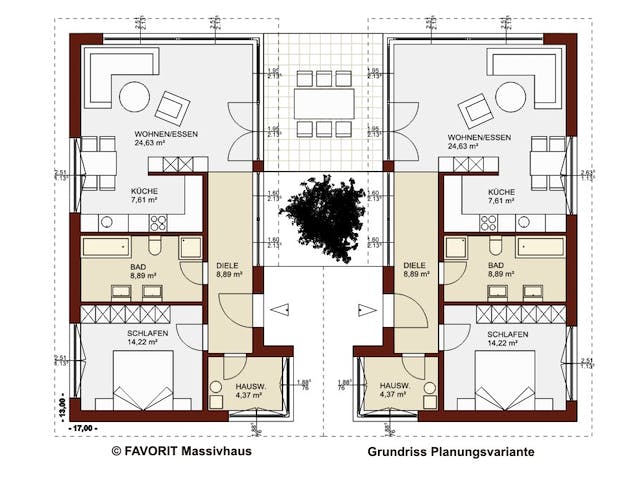 Massivhaus Chalet 153 von FAVORIT Massivhaus Schlüsselfertig ab 436680€, Bungalow Grundriss 2