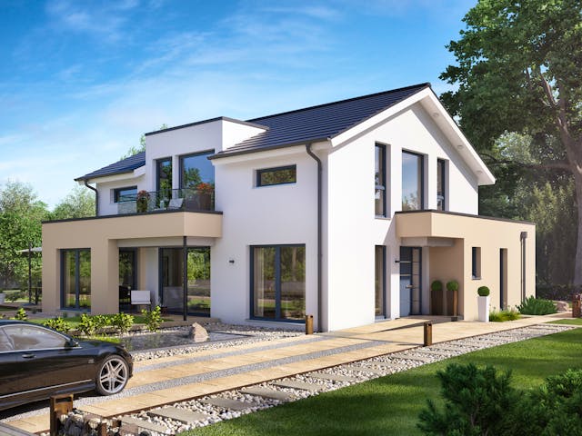 Komfortable Umsetzung aus dem Katalog: Fertighaus mit Viel Licht und Raum zum Wohnen und Arbeiten unter einem Dach von Bien-Zenker