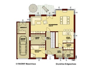 Massivhaus Creativ Sun 183 von FAVORIT Massivhaus Schlüsselfertig ab 506410€, Pultdachhaus Grundriss 1