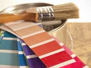 Wand und Boden, Bild eines Eimers mit einer Farbpalette und einem Pinsel darauf, Foto: iStock.com / Polarica