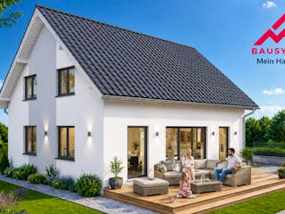 Massivhaus Trendhaus Familienglück 133 m² mit LIAPLAN gebaut von Mein Haus Bausysteme, Satteldach-Klassiker Außenansicht 6