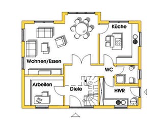 Fertighaus Alexandra (KfW-Effizienzhaus 40 EE) von Dammann-Haus Schlüsselfertig ab 360700€, Satteldach-Klassiker Grundriss 1
