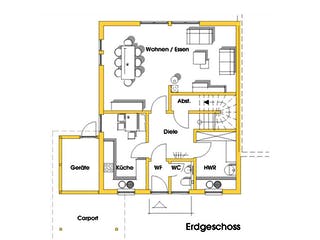 Fertighaus Anneke (KfW-Effizienzhaus 40 EE) von Dammann-Haus Schlüsselfertig ab 326500€, Satteldach-Klassiker Grundriss 1