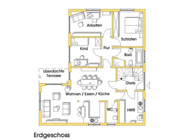 Fertighaus Irina (KfW-Effizienzhaus 40 EE) von Dammann-Haus Schlüsselfertig ab 491900€, Satteldach-Klassiker Grundriss 1