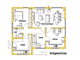 Fertighaus Julia (KfW-Effizienzhaus 40 EE) von Dammann-Haus Schlüsselfertig ab 371100€, Satteldach-Klassiker Grundriss 1