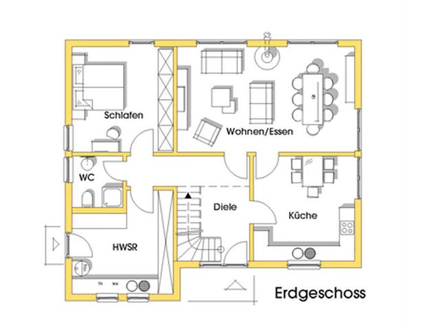 Fertighaus Julia (KfW-Effizienzhaus 40 EE) von Dammann-Haus Schlüsselfertig ab 371100€, Satteldach-Klassiker Grundriss 1